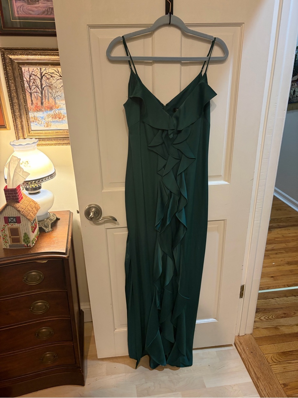 Silky Emerald Green Ruffle Dress - Picture 2 of 5